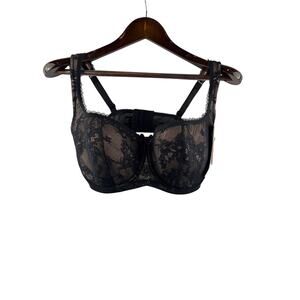 Women’s Rosme Size 40 DDD Black Lace Bra w/ Bow Detail